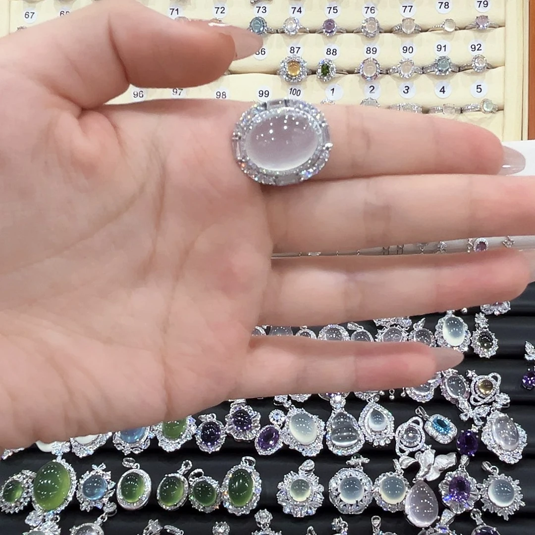 金***金蛇纹石玉银S925镶嵌戒指
