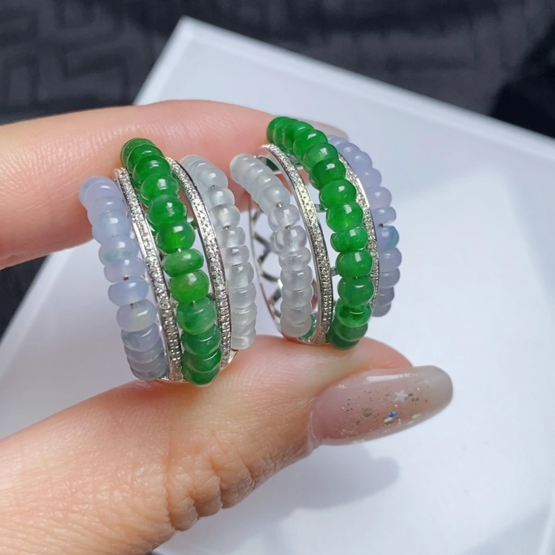 翡翠18K金镶嵌耳饰多宝算盘珠设计款耳扣