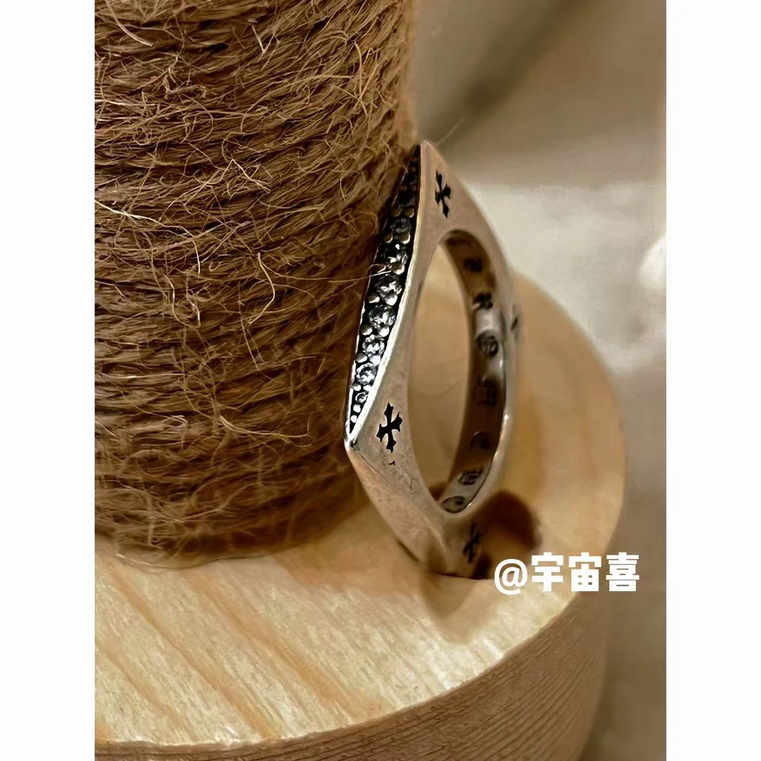 铜合金锆石戒指 K4-129【方形米子花镀银戒指】白锆