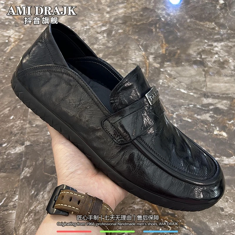 AMI DRAJK秋冬真皮男鞋2025新款鞋子爆款男士休闲皮鞋一脚蹬开车
