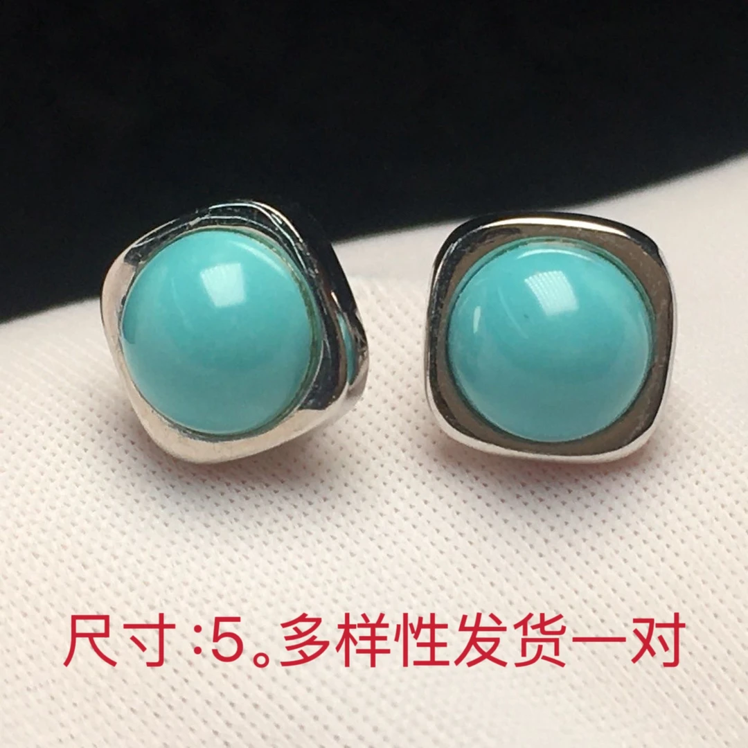 原矿绿松石耳钉简约百搭时尚男女通用手工保真精致精美绿松石原矿