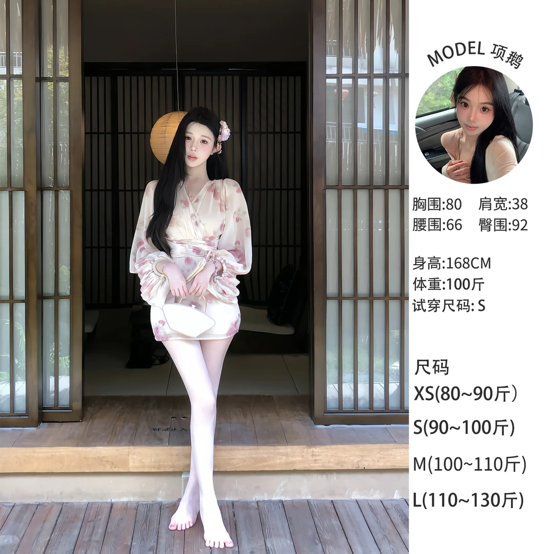 天鹅er 【玉夏玫瑰 】印花显瘦秋季时尚ins连衣裙E25Q2285