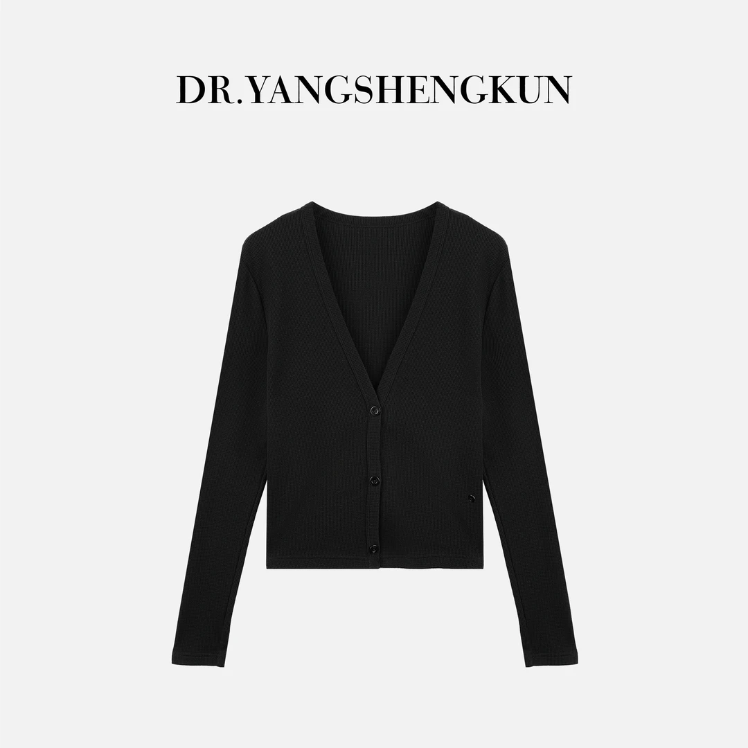 杨圣坤2025秋季新品常规款松弛感极简风复古V领修身开衫SL2581404