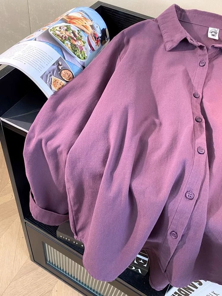 100%棉美式轻奢叠穿衬衫女内搭打底ins宽松显瘦长袖衬衣外穿内搭