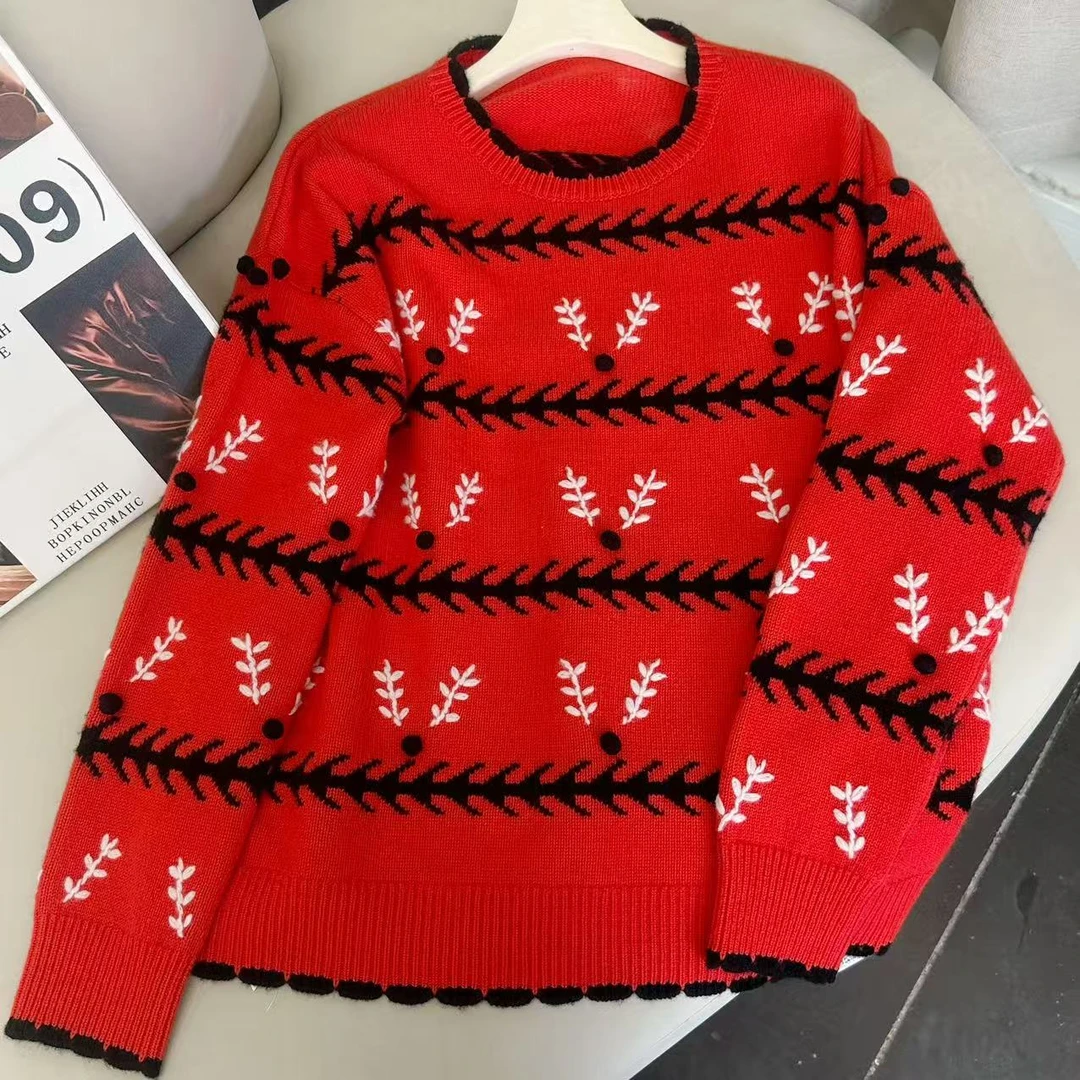 【100山羊绒】轻奢254641-圣诞系列鹿角提花圆领针织套头衫