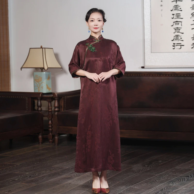 听雨  香云纱桑蚕丝国风旗袍裙HQ1696