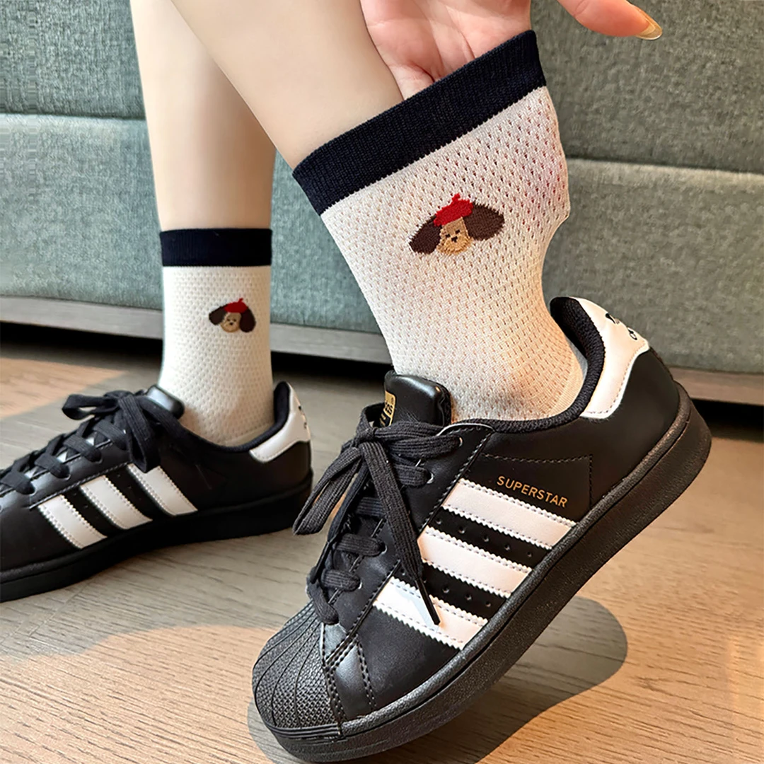 袜子女夏季薄款中筒袜潮棉袜透气女款条纹网眼防臭春夏季可爱运动