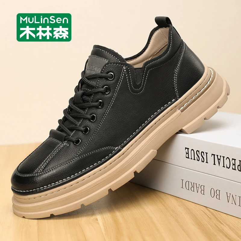 木林森男鞋秋季2025新款休闲皮鞋男工装靴英伦风潮流马丁低帮板鞋