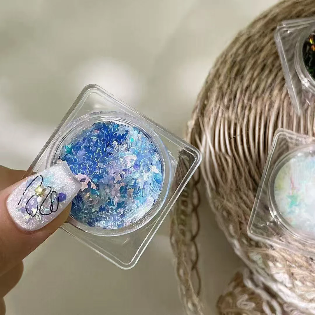 【冬日雪花】爆款混装幻彩爆闪雪花亮片美甲饰品手工DIY材料超薄