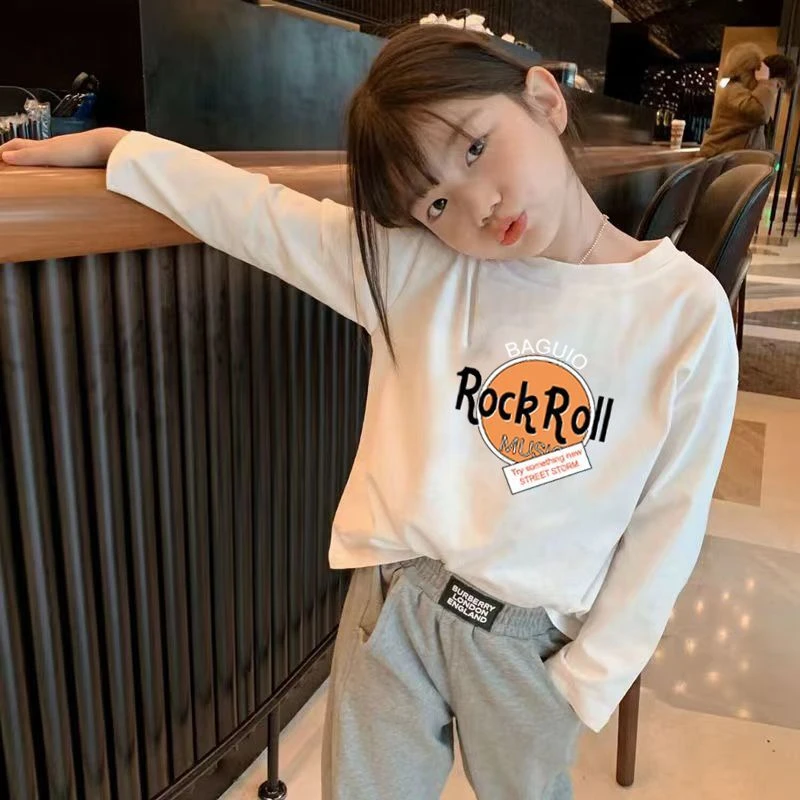 100%女童打底衫春秋款2024新款韩版修身大童长袖T恤儿童圆领上衣