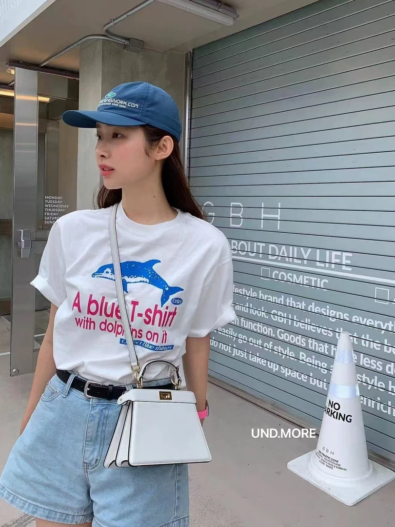 UND@k2100 韩系百搭海豚印花休闲短袖T 7-16