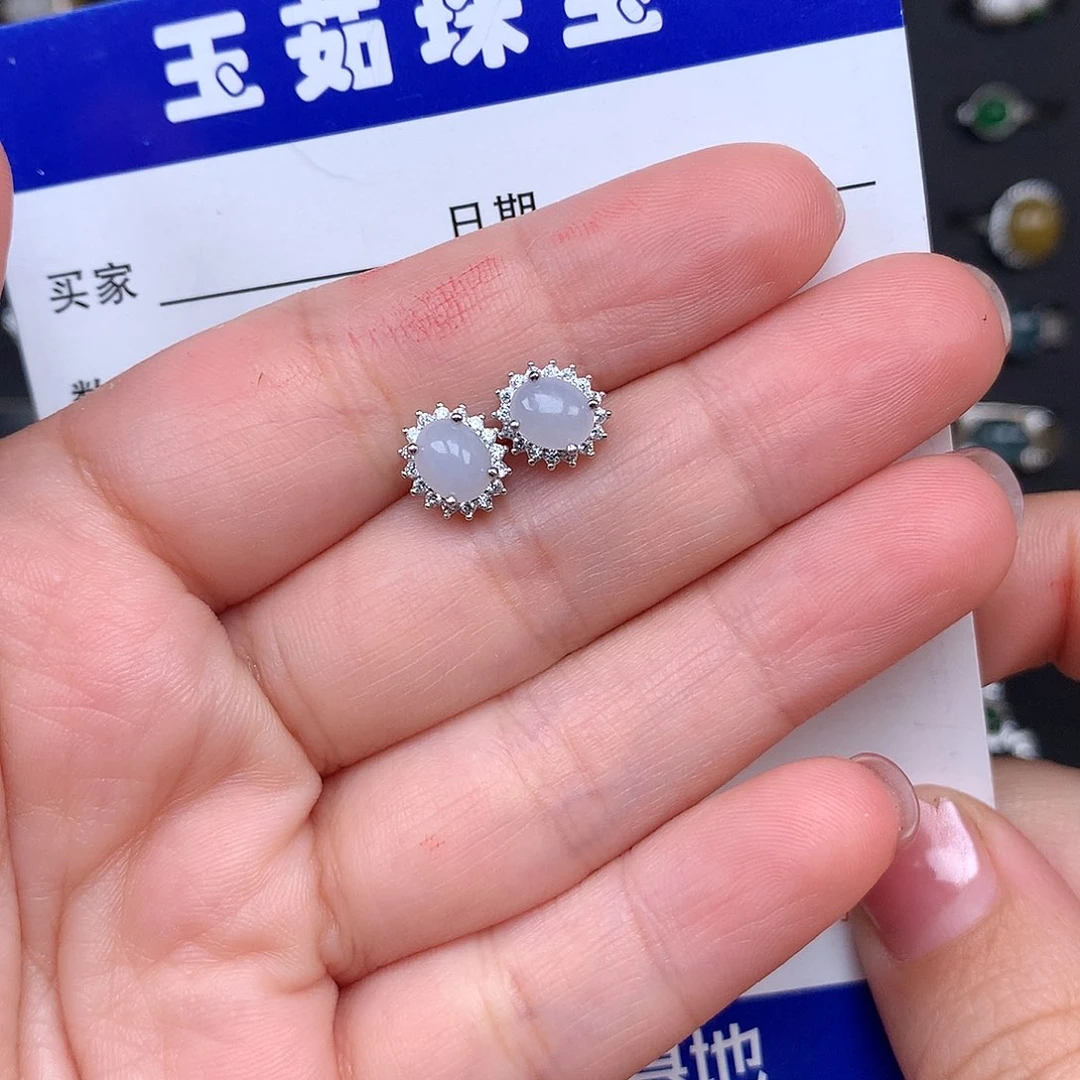 翡翠耳饰银S925镶嵌山****名耳饰925