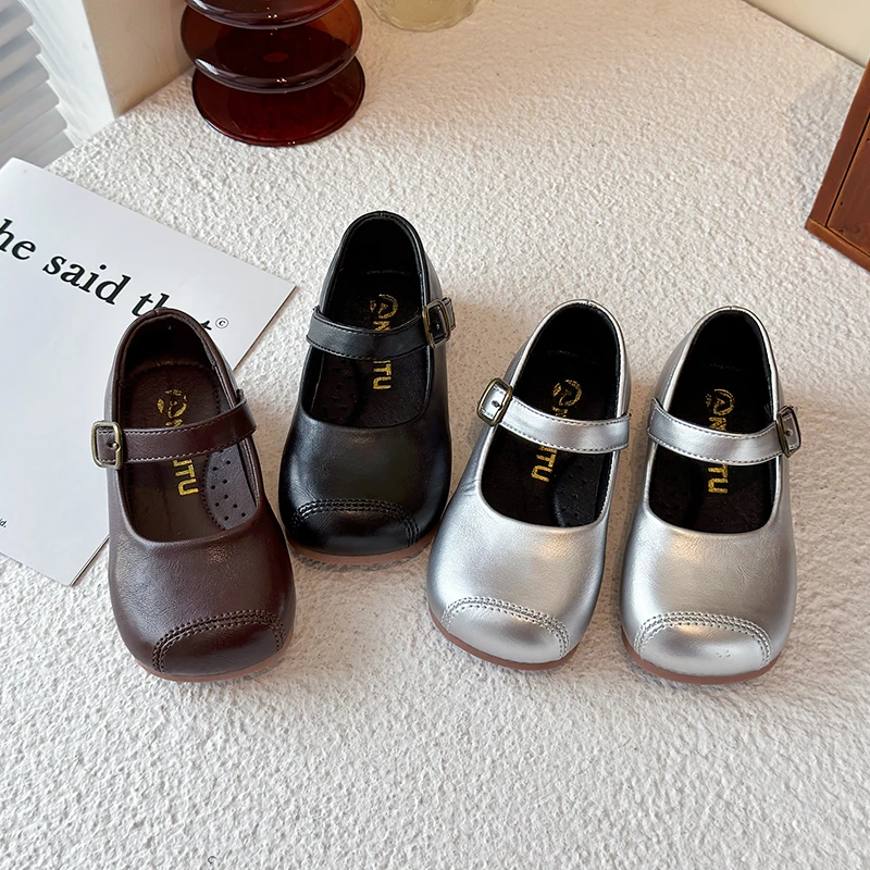 女童皮鞋儿童鞋子2025新款春季单鞋洋气英伦风小童女宝豆豆鞋黑色