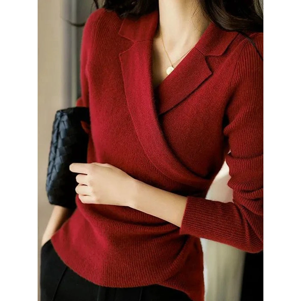 法式茶歇围裹交叠式针织套衫上衣女
