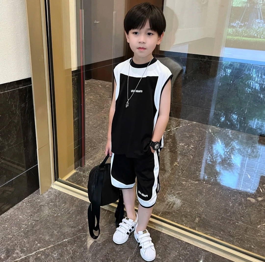 男童夏季运动套装无袖背心两件套2025新款儿童夏装痞帅篮球服童装