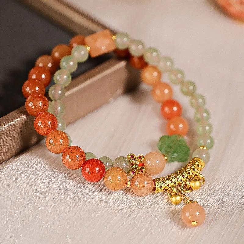 石英质玉手链双圈金丝玉搭配东陵玉石竹节手链 多样性发一-5888