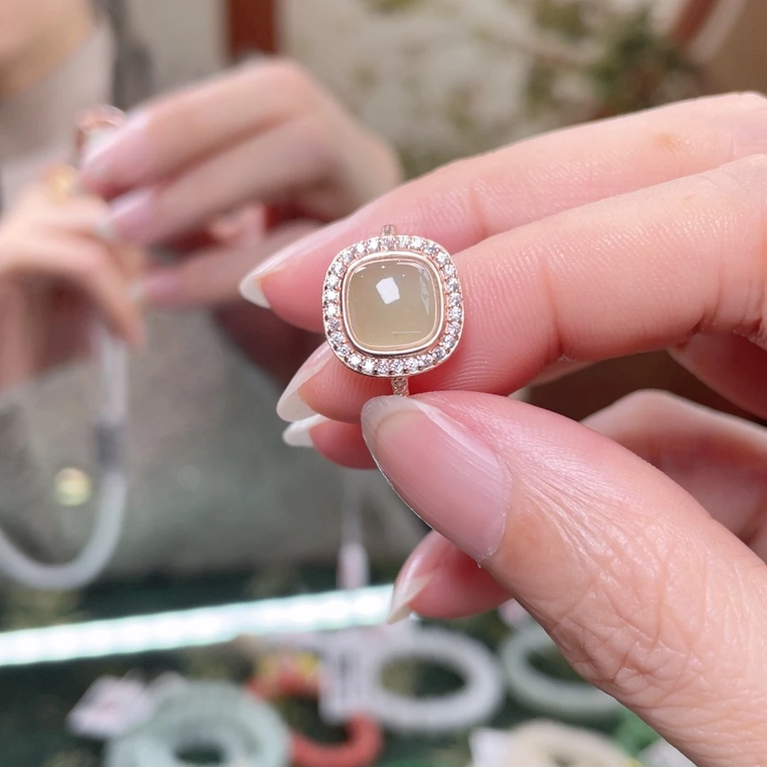 和田玉银S925镶嵌戒指