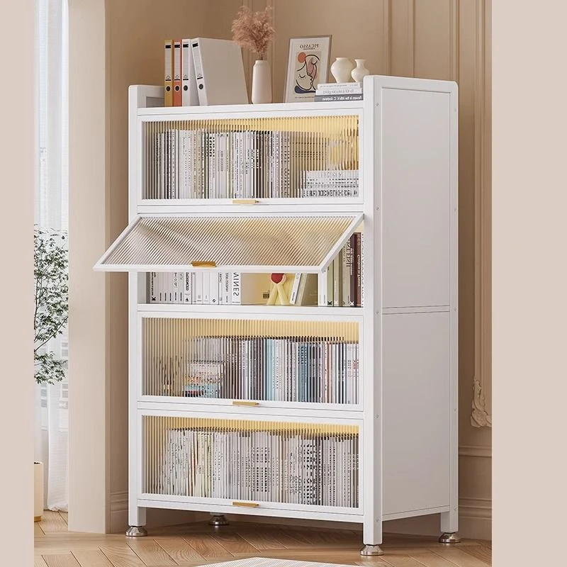 家用大容量钢制书柜简易落地儿童书架防尘卧室客厅书柜家用书柜
