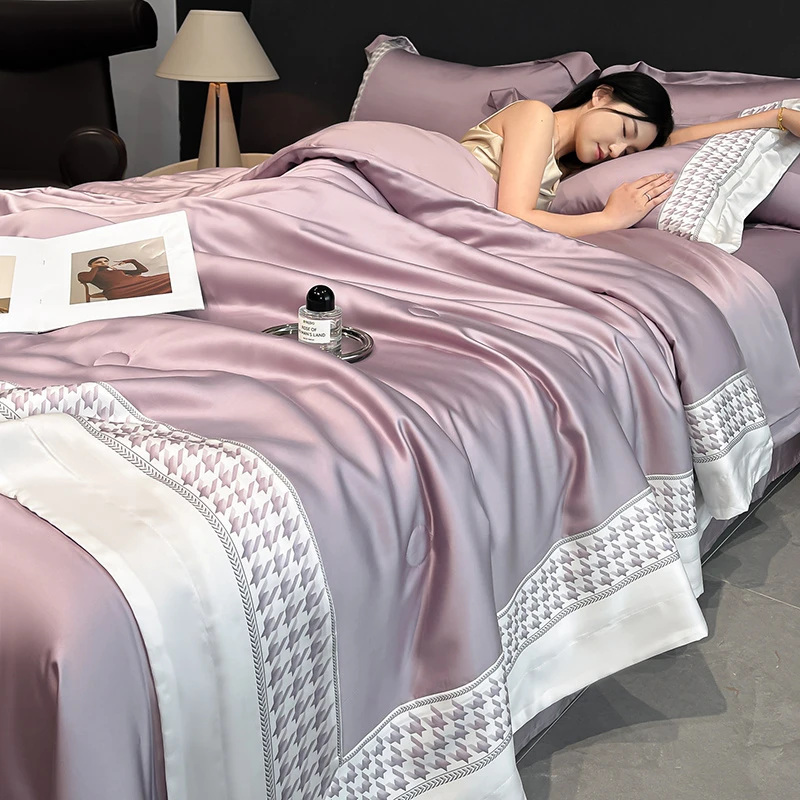 法式轻奢丁香紫水洗冰丝夏被夏凉被高级凉感丝滑空调被单人薄被子
