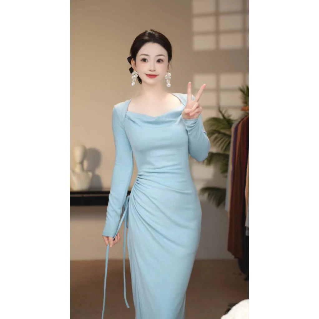 小众显瘦长袖气质百搭款连衣裙2758