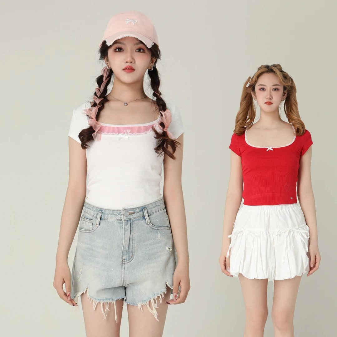 时尚夏季红色圆领T恤AD121X8138