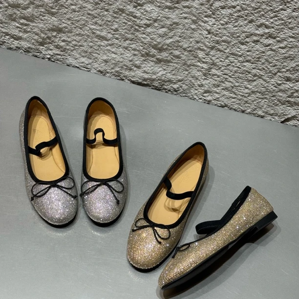 （欧货）新款圆头蝴蝶结满水钻低跟套脚平底瓢鞋