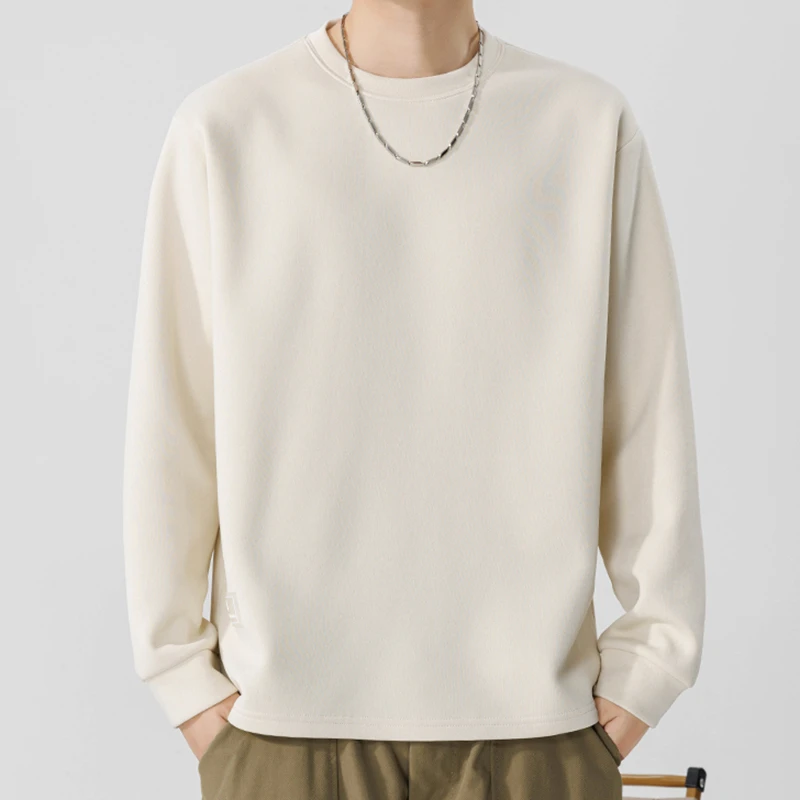 长袖t恤男圆领内搭2025春秋冬季新款重磅加绒打底衫休闲男装卫衣