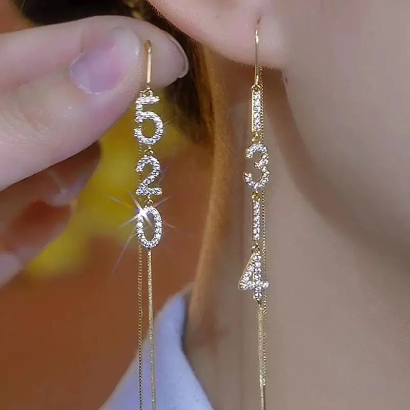 925银针耳环女时尚轻奢长款显脸瘦满钻1314流苏耳线520防丢耳饰女