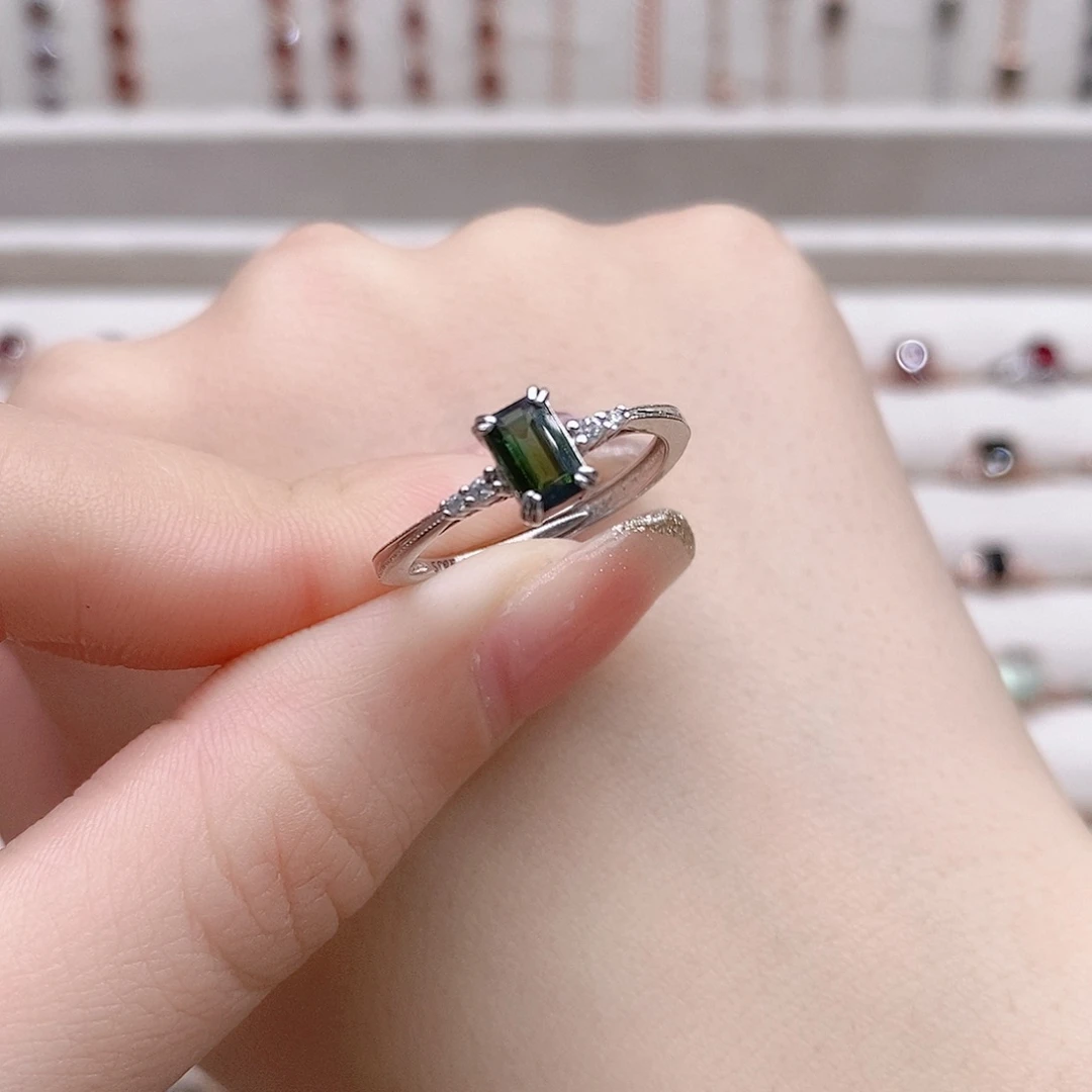 碧玺戒指银S925镶嵌开口