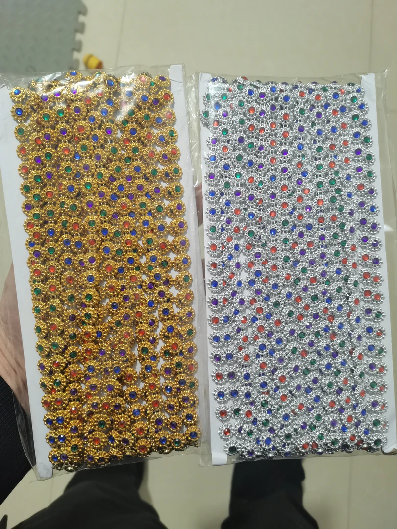 9米七彩DIY金银排珠花边捆边塑料彩珠吊珠装饰配件金色