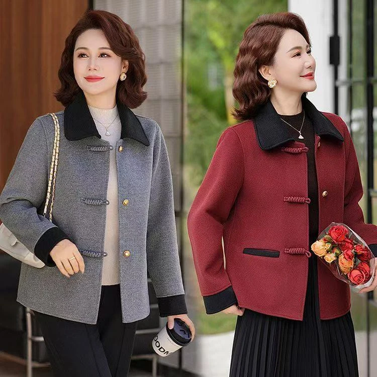 时尚妈妈装2025年秋冬新款外套加厚双面呢中老年女装上衣洋气外套