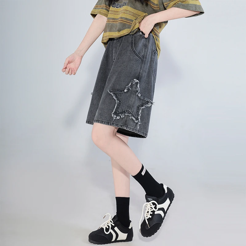 成人牛仔大码夏季高腰短裤五分裤女水洗薄款宽松休闲胖mm外穿中裤