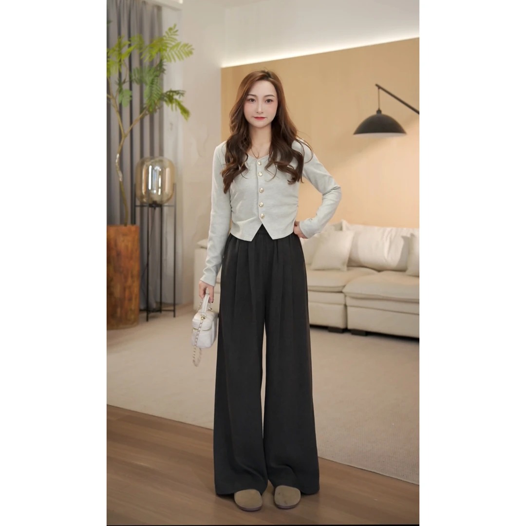 【现货】春季新款高腰显瘦直筒休闲松紧腰休闲裤-8169