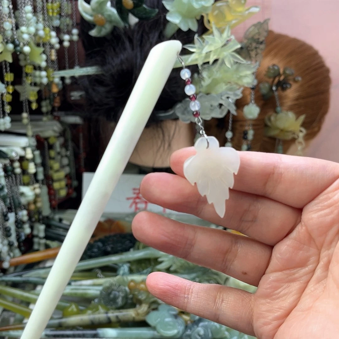 蛇纹石玉发饰未镶嵌16.5厘米左右