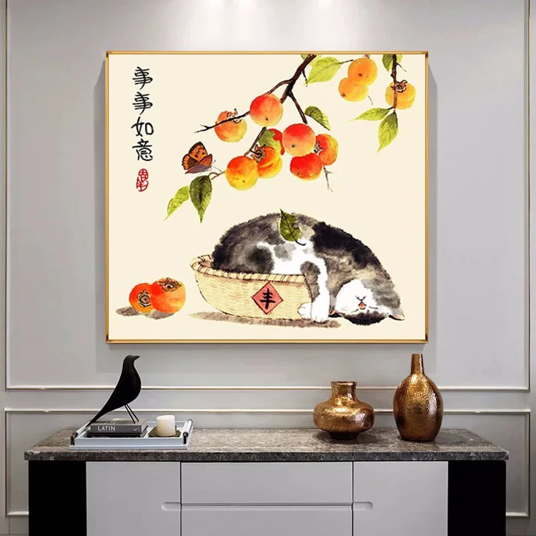 纯手工绣好的十字绣成品事事如意丰收猫咪193大格客厅挂画