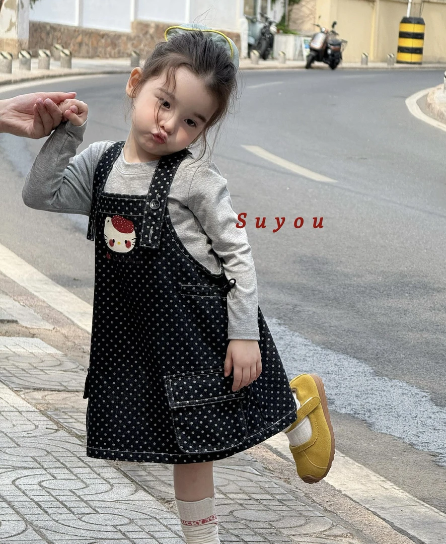 苏右 女童套装2025秋季猫咪圆点背带裙3143