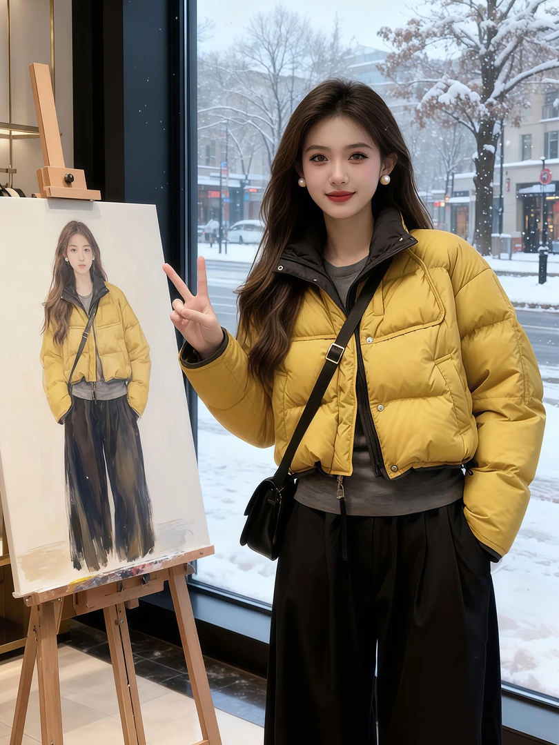 韩系洋气独特别致黄色加厚棉服女小个子2025新款超好看冬装厚外套