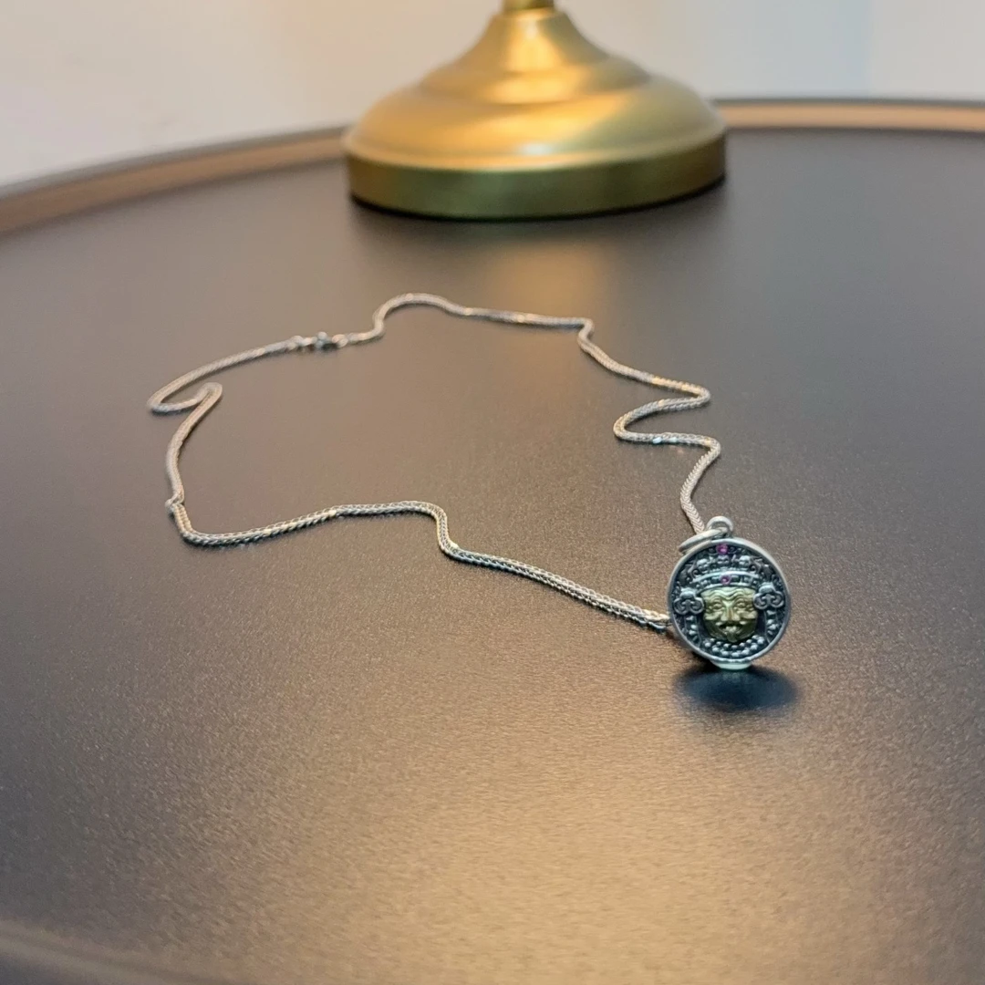 链子925银 925纯银财神双面古币吊坠可拆卸毛衣链NEAgs 0695