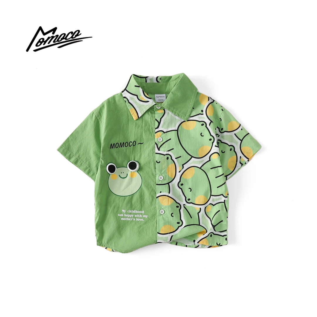 MOMOCO夏季男童小青蛙拼接短袖衬衫百搭洋气上衣77230234022