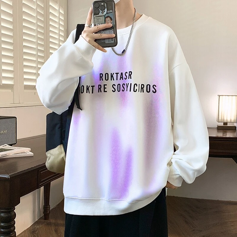 春季新款印花卫衣港风男生韩版ins字母圆领潮流青少年长袖卫衣