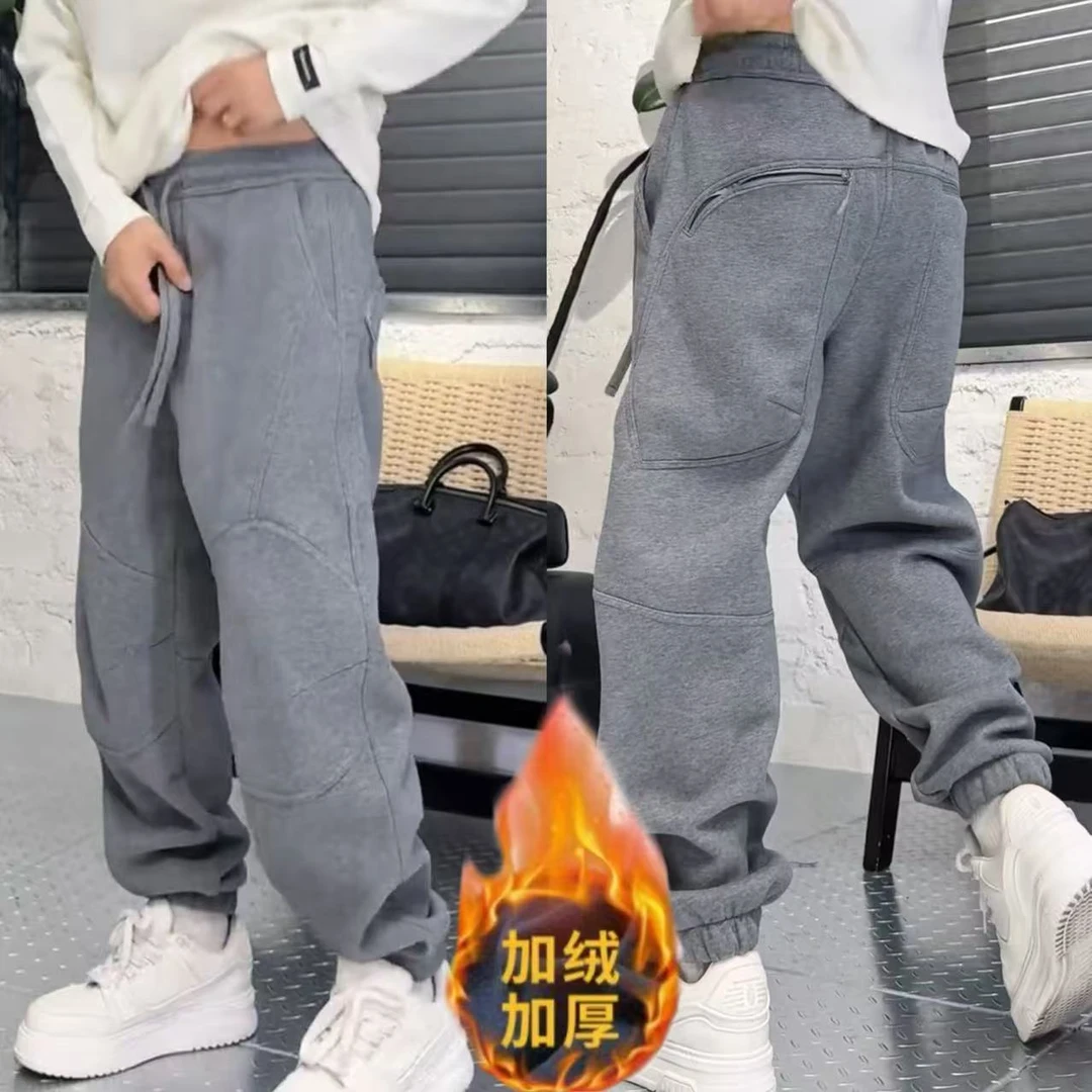 秋冬拼接拉链设计运动卫裤冬季加绒加厚宽松休闲束脚裤