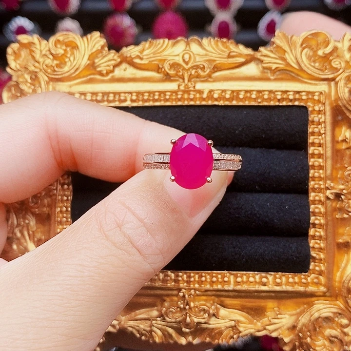 戒指银S925镶嵌红宝石