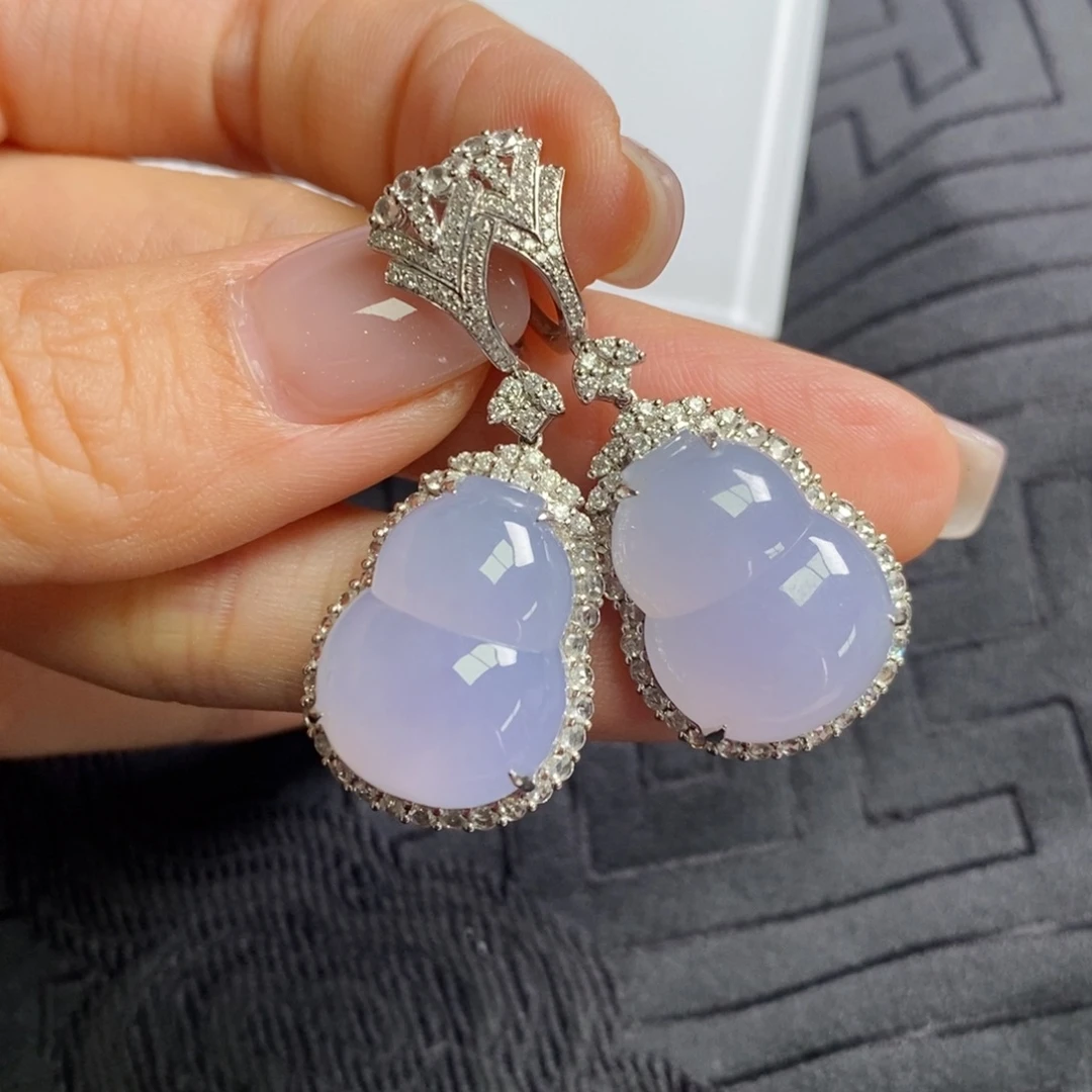 翡翠18K金镶嵌耳饰紫罗兰葫芦耳饰