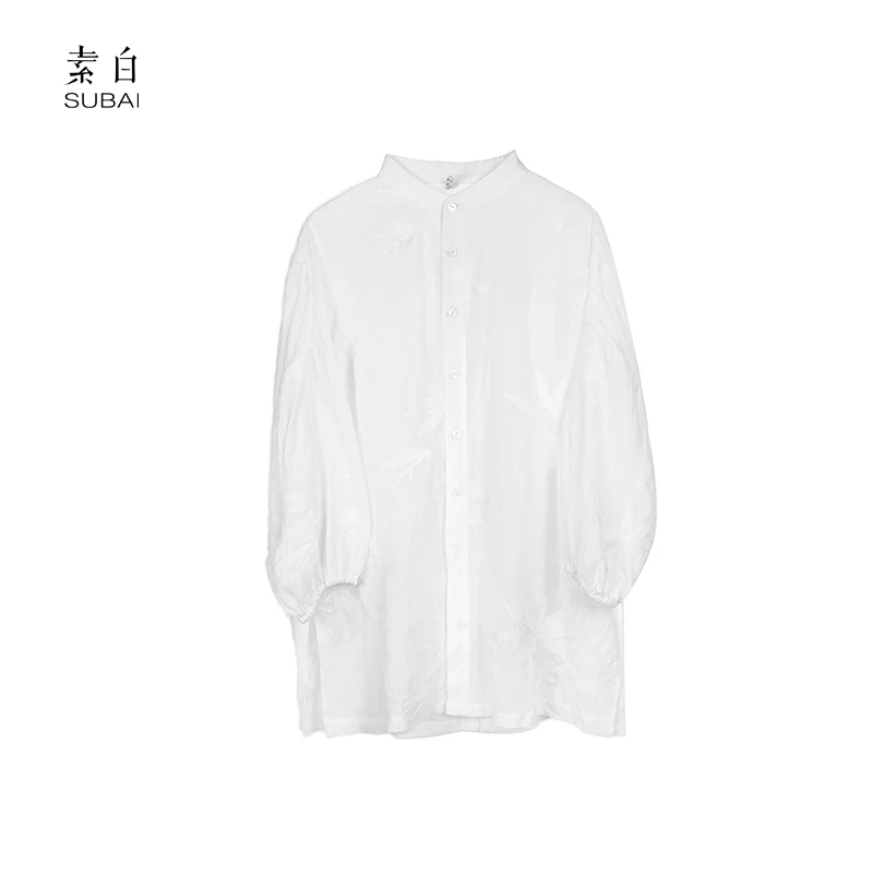 素白苎麻防晒【风痕】S01281极简高智淡人国风刺绣外搭衬衫