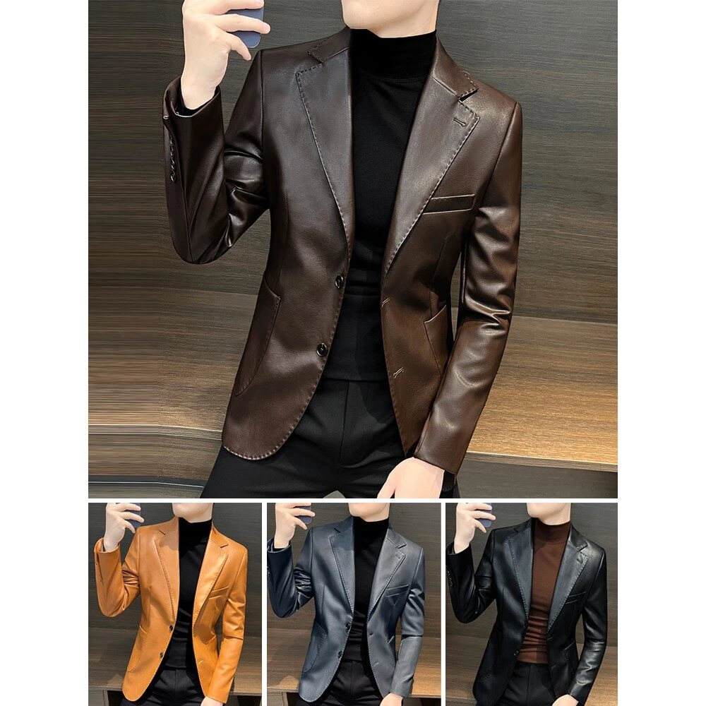 男士痞帅皮衣外套西装春秋季2025新款高级感男装单西休闲西服男款