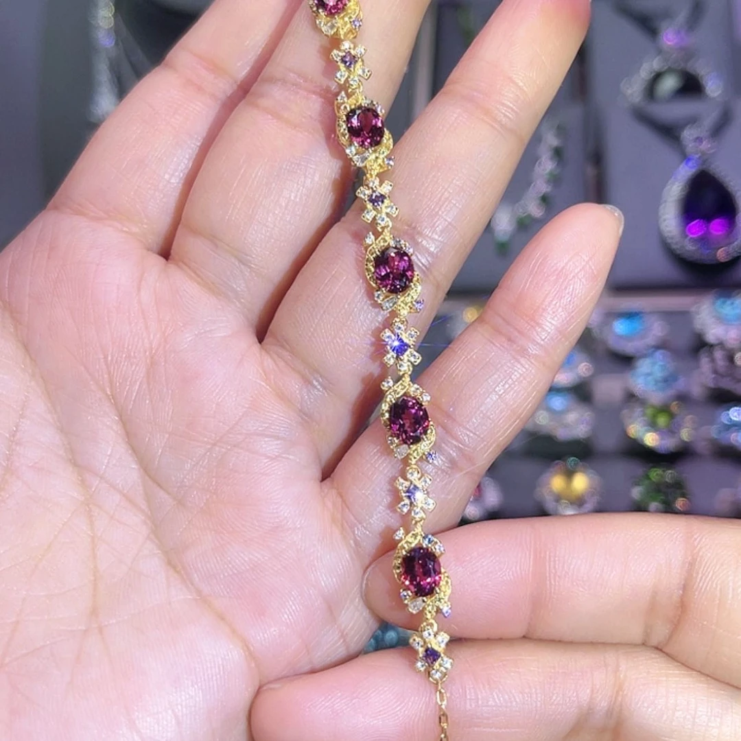 【闪购商品】石榴石（紫牙乌）手链银S925镶嵌芳**青