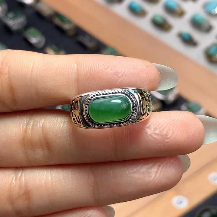 和田玉（碧玉）戒指银S925镶嵌紫****