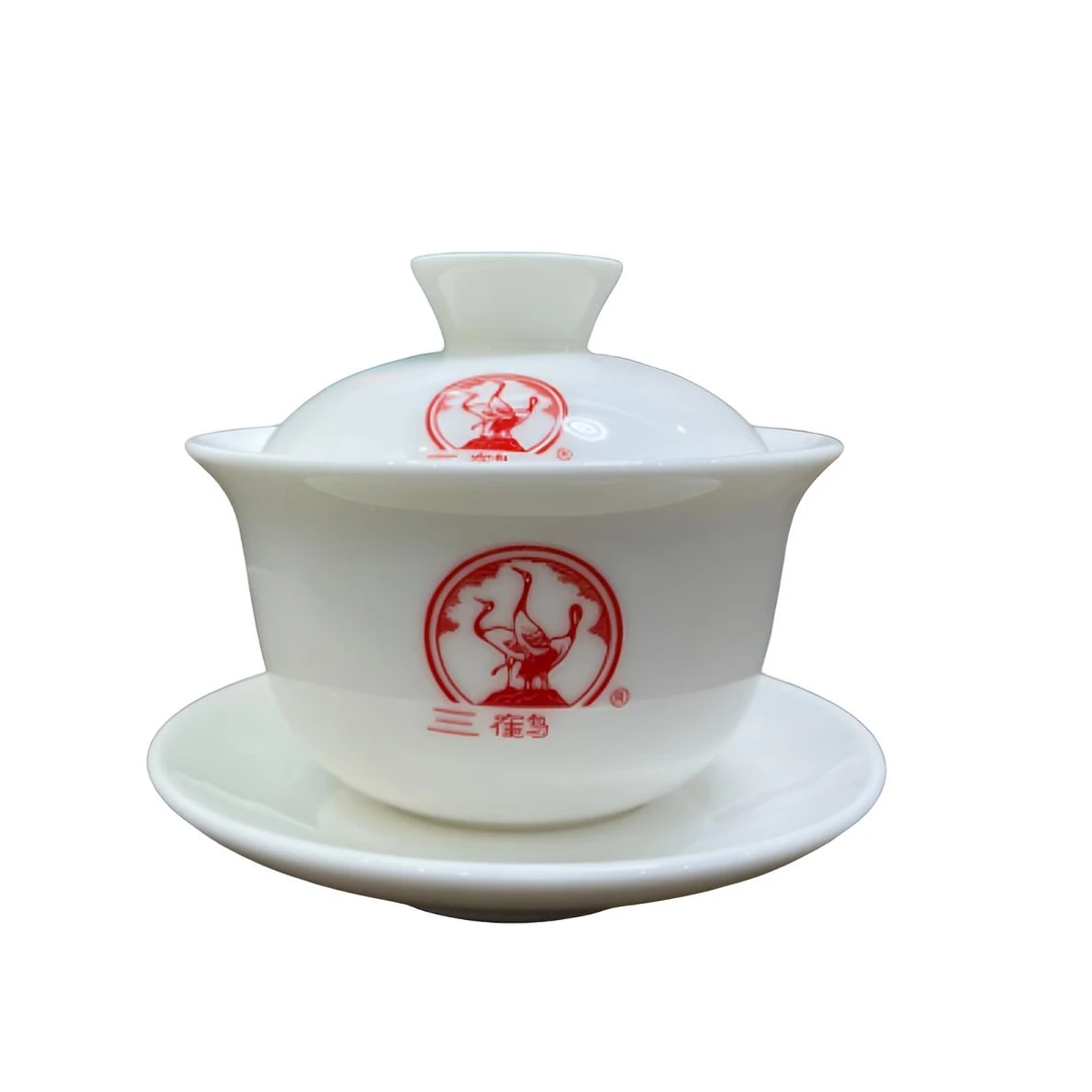 梧州茶厂六堡茶具［三鹤盖碗一个］高温白瓷160ml三鹤六堡茶周边