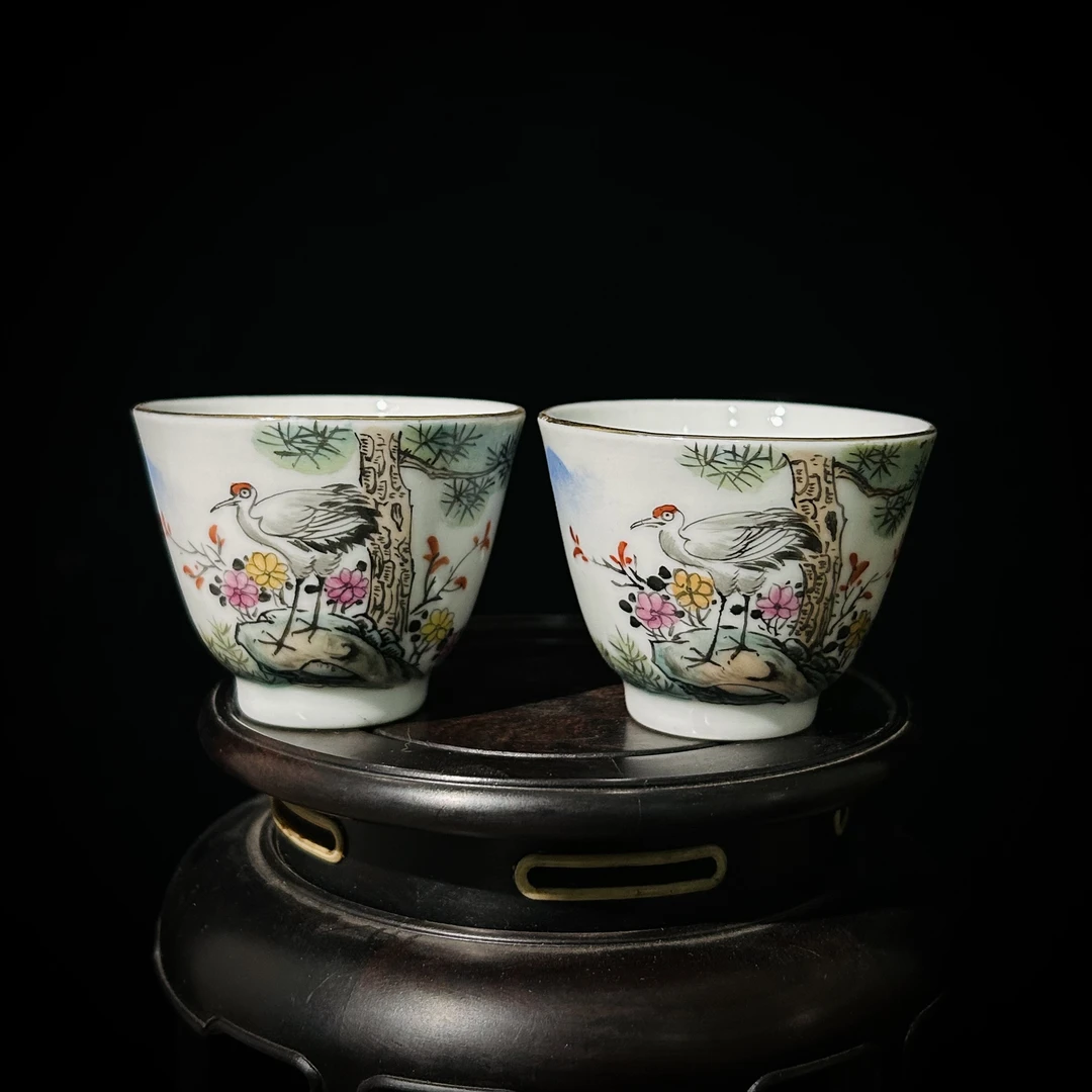 景德镇瓷  釉上粉彩杯（松鹤）