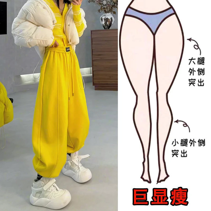 冬季新款韩版大码简约松紧腰宽松卫裤休闲裤女高腰显瘦百搭束脚裤